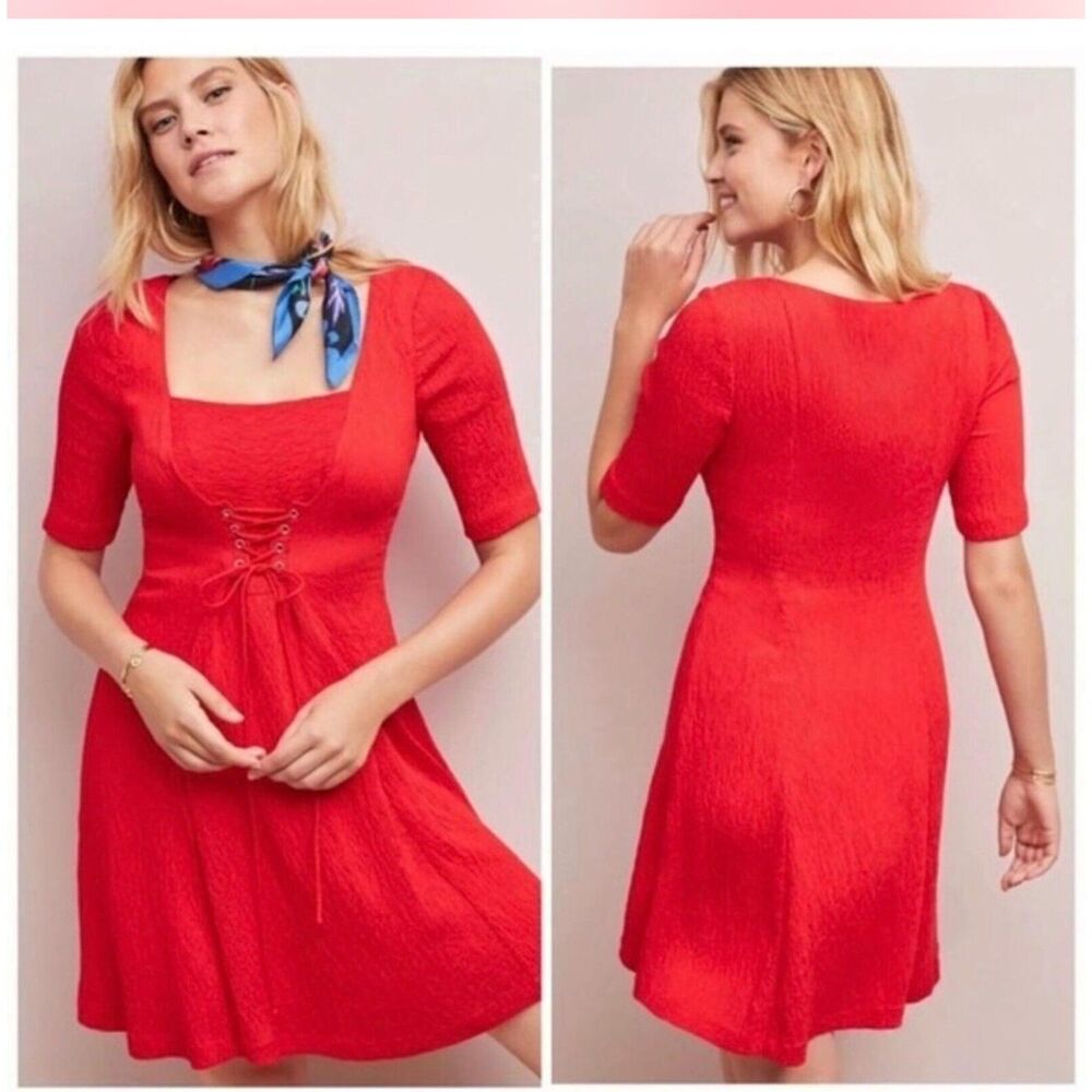 Anthropologie Maeve Juliet Corset A line retro dress red sz 4